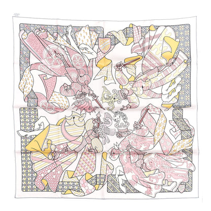 Hermes Silk Carre Duels Oniriques Scarf 90 Rose Pale Gris Jaune 1 of 5