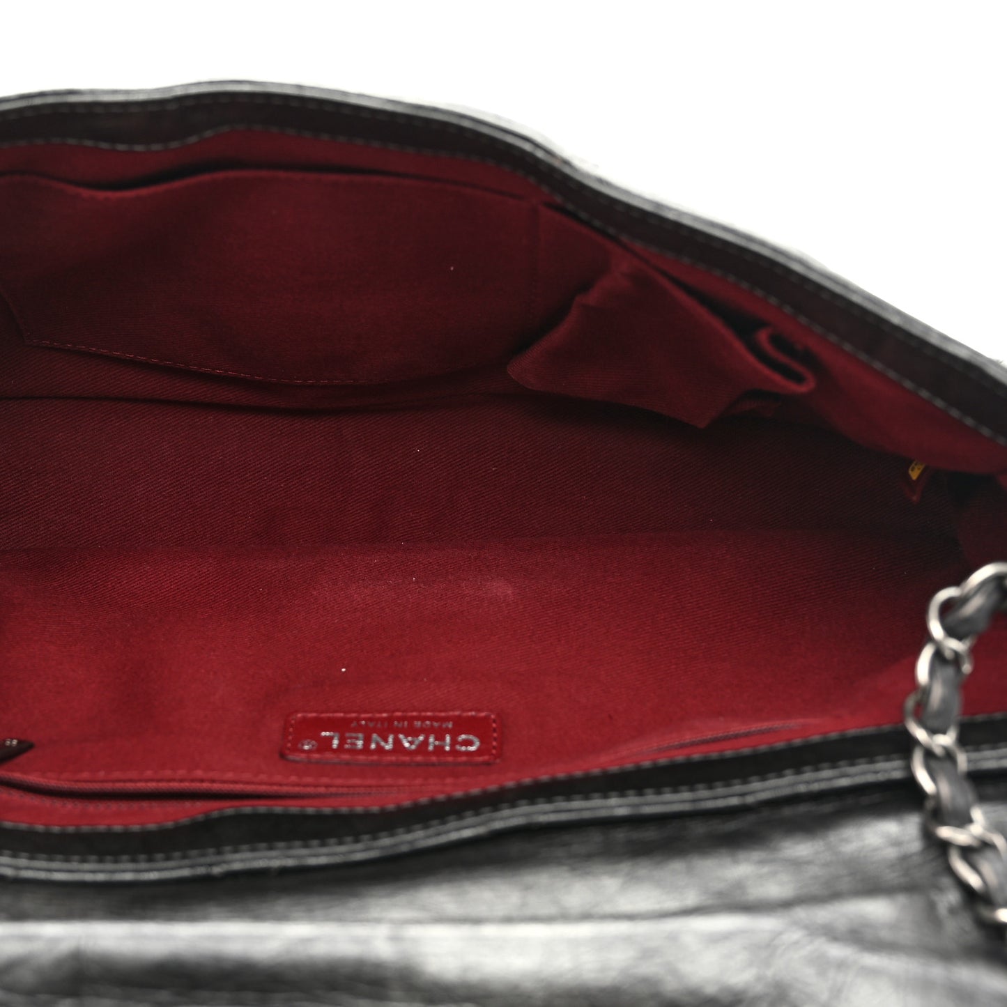Aged Calfskin Quilted Medium Pondichery Flap Dark Grey