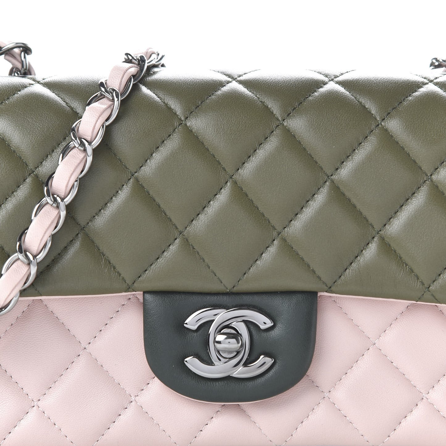 Lambskin Quilted Tri-Color Mini Rectangular Flap Green Pink