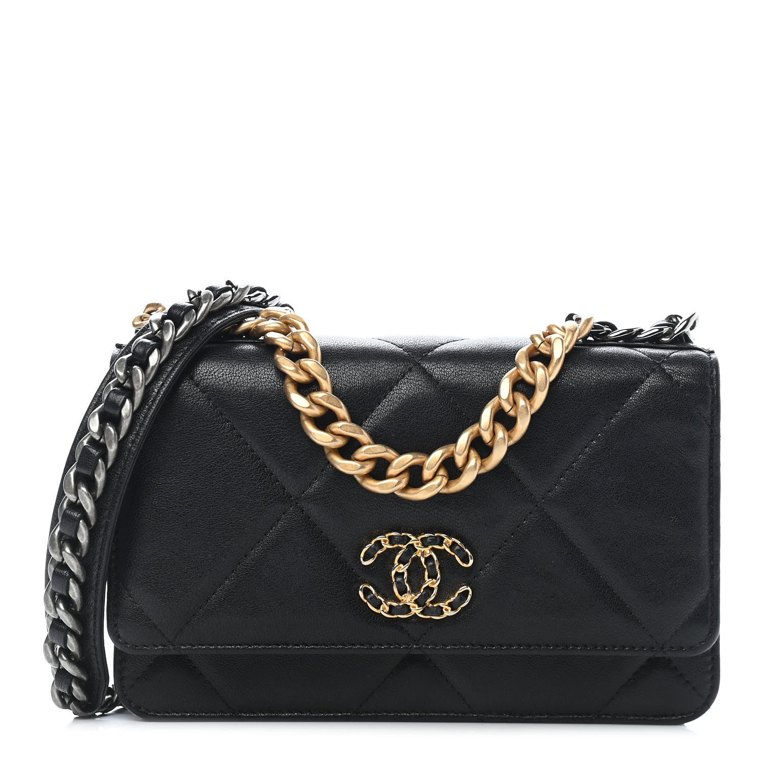 Chanel Lambskin Quilted Chanel 19 Wallet On Chain WOC Black 1 of 9