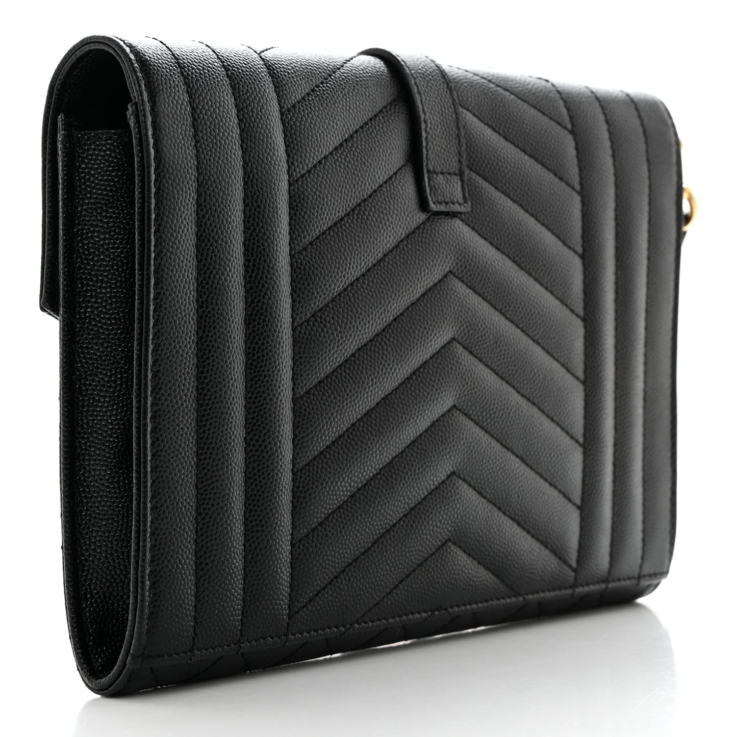 Grain De Poudre Textured Mixed Matelasse Triquilt Monogram Clutch Black