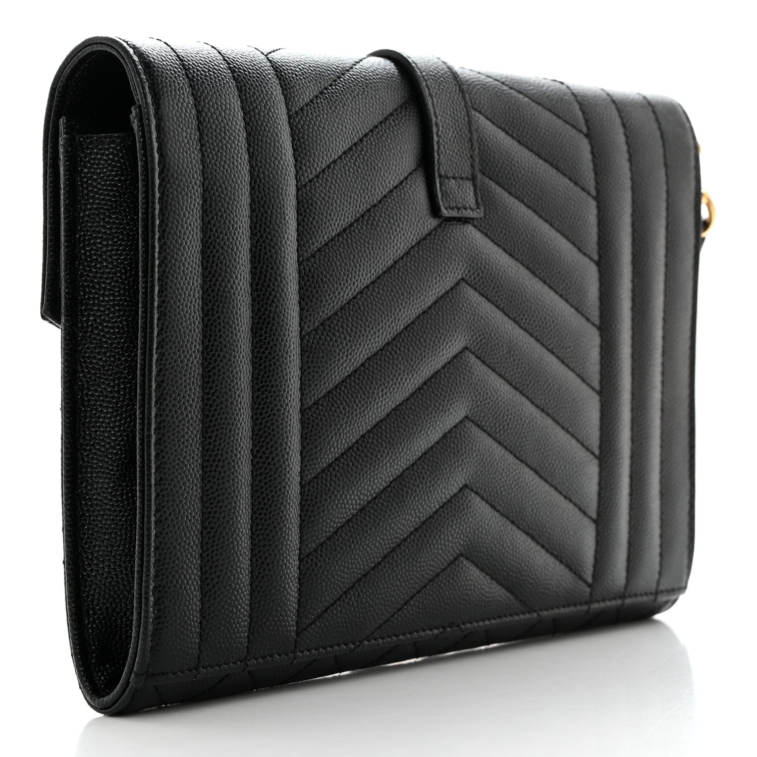 Saint Laurent Grain De Poudre Textured Mixed Matelasse Triquilt Monogram Clutch Black 3 of 7