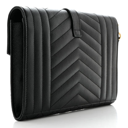 Saint Laurent Grain De Poudre Textured Mixed Matelasse Triquilt Monogram Clutch Black 3 of 7