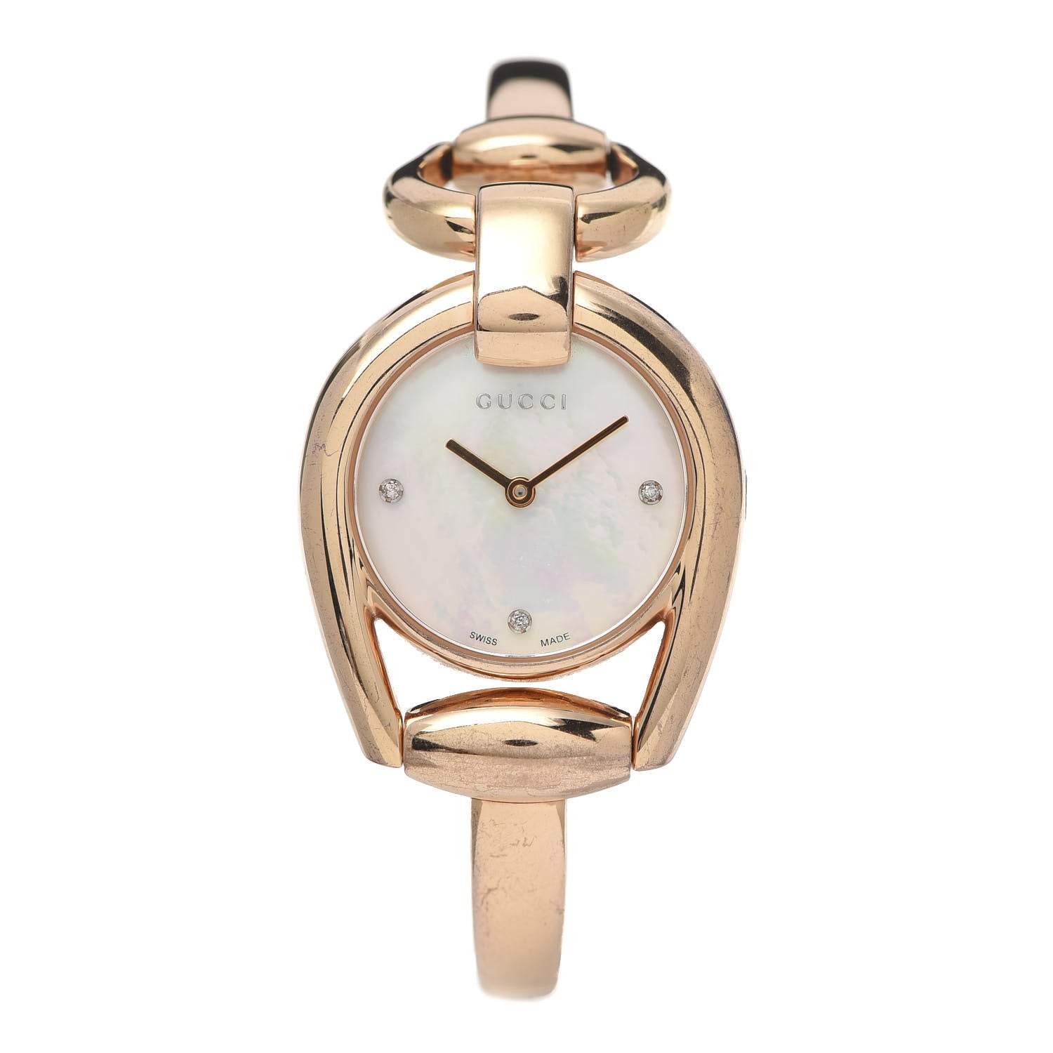 Gucci Stainless Steel Diamond Mother of Pearl 28mm Horsebit Quartz Watch 1 of 7