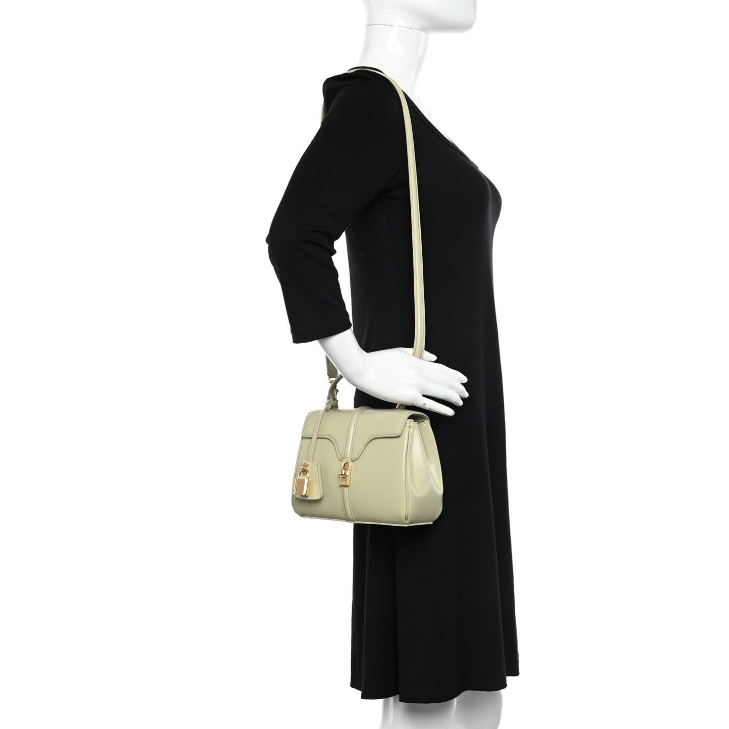 Satinated Calfskin Mini 16 Top Handle Bag Almond Green