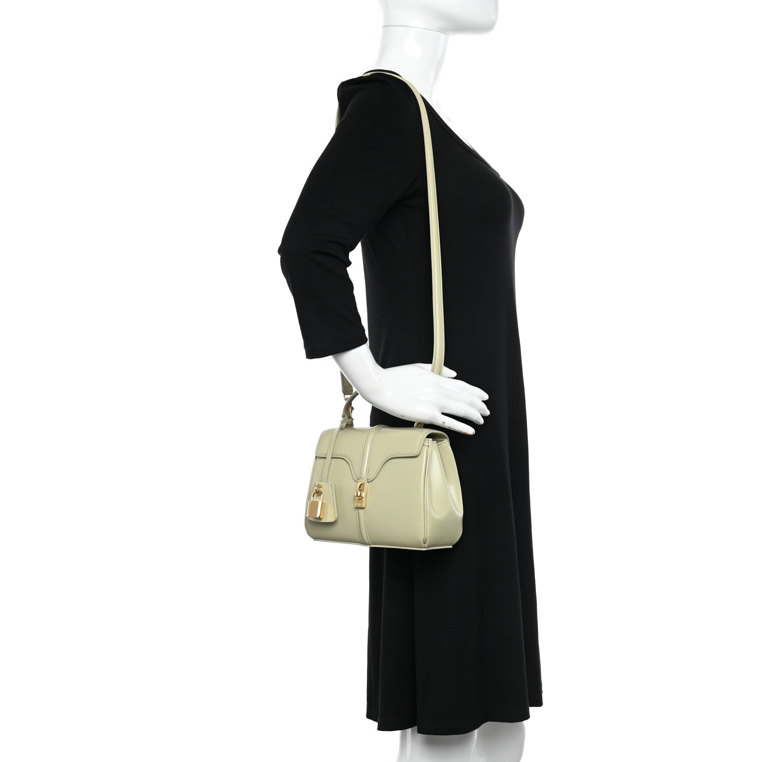 Celine Satinated Calfskin Mini 16 Top Handle Bag Almond Green 2 of 12