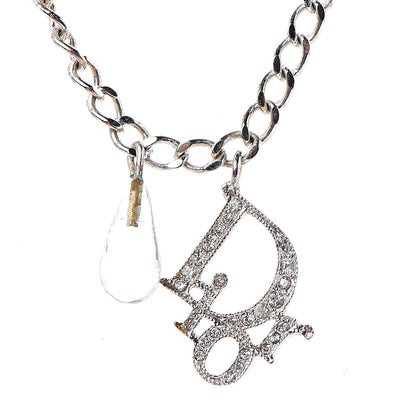 Christian Dior Crystal Bead Logo Necklace Silver 4 of 5