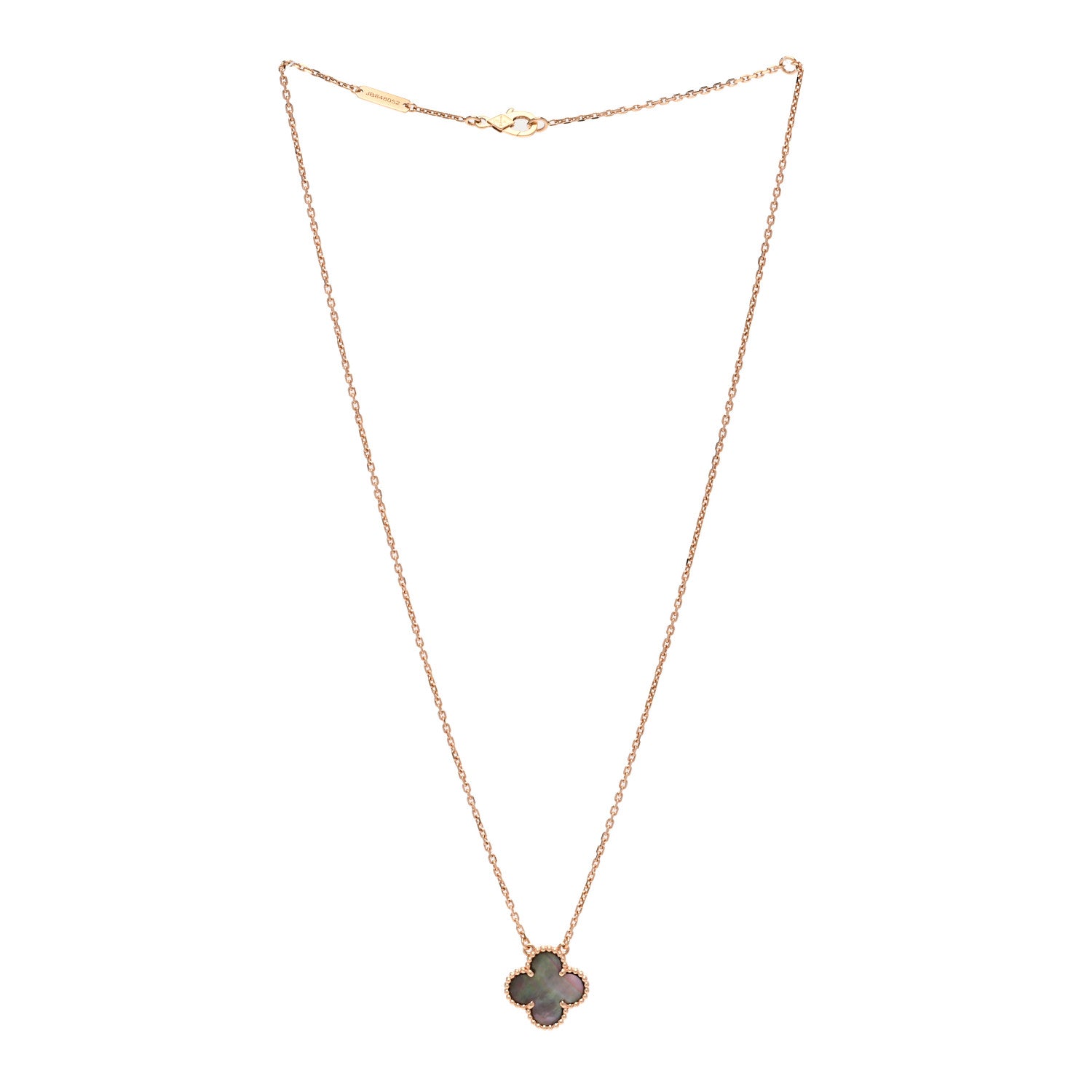Van Cleef & Arpels 18K Rose Gold Gray Mother of Pearl Vintage Alhambra Pendant Necklace 3 of 6