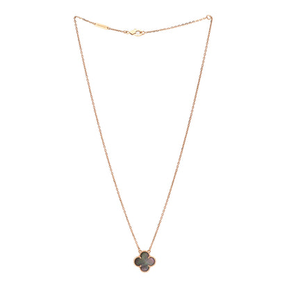 Van Cleef & Arpels 18K Rose Gold Gray Mother of Pearl Vintage Alhambra Pendant Necklace 3 of 6