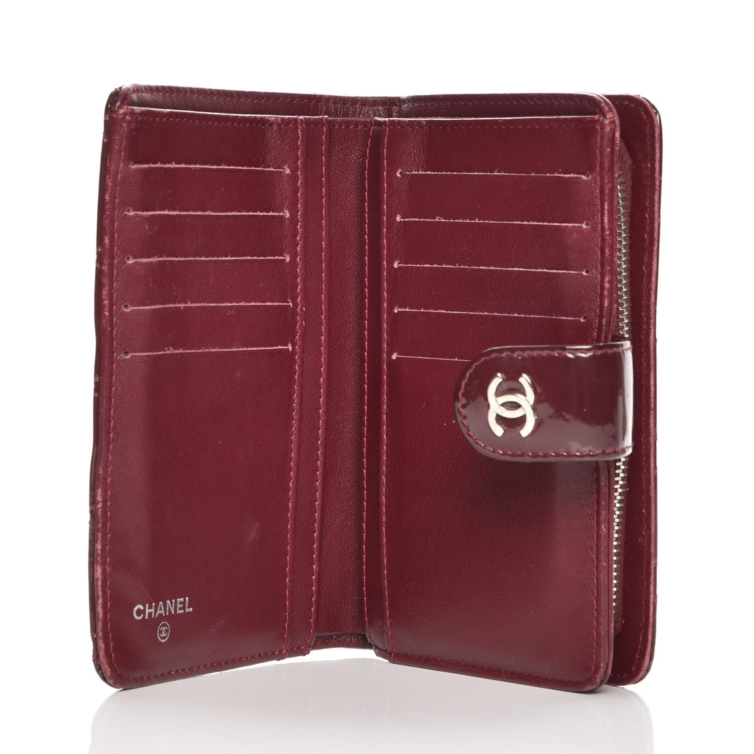 Chanel Patent Quilted Zip Pocket Wallet Burgundy 5 of 9