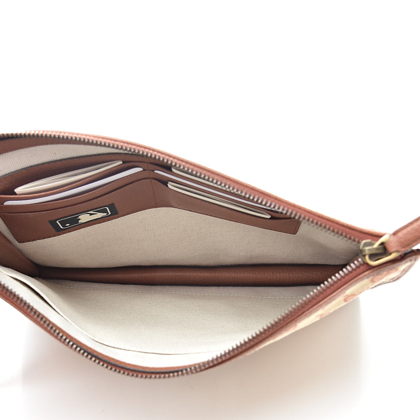 X MLB GG Monogram SF Giants Zip Wristlet Pouch Beige Ruggine Ivory