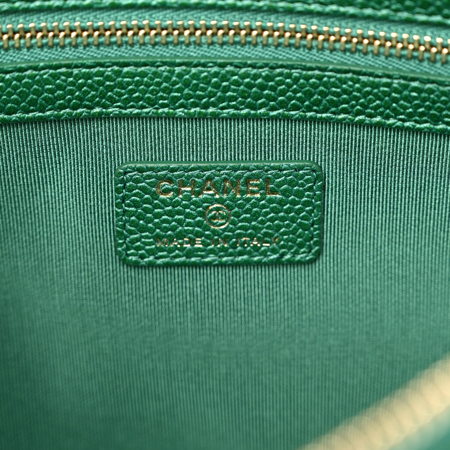 Chanel Metallic Caviar Quilted Medium Cosmetic Case Green 6 of 7