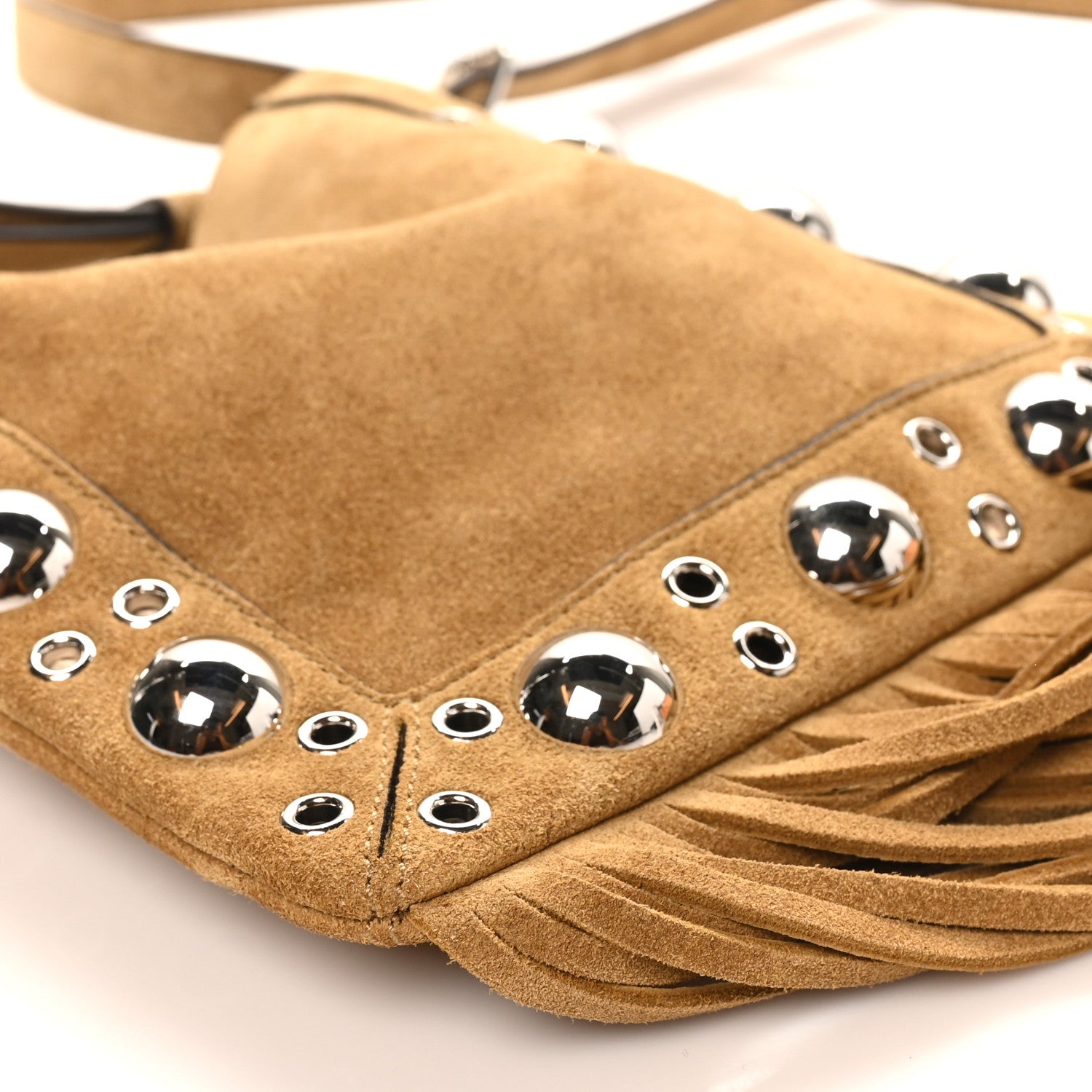 Valentino Garavani Suede Studded Small Nellcote Fringe Shoulder Bag Havana Beige 8 of 8