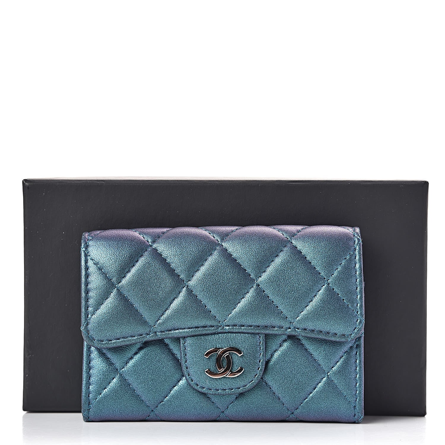 Chanel Iridescent Lambskin Quilted Flap Card Holder Turquoise 10 of 10