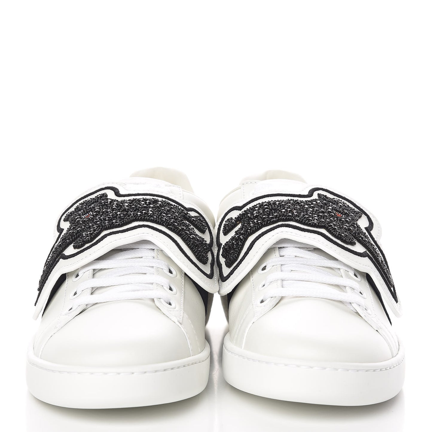 Calfskin Ayers Crystal Panther Embroidered Womens Ace Sneakers 37 White