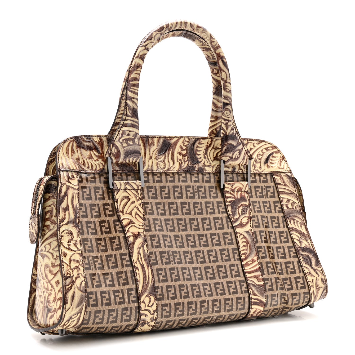 Fendi Vinyl Zucchino Top Handle Satchel Tobacco Beige 1829209