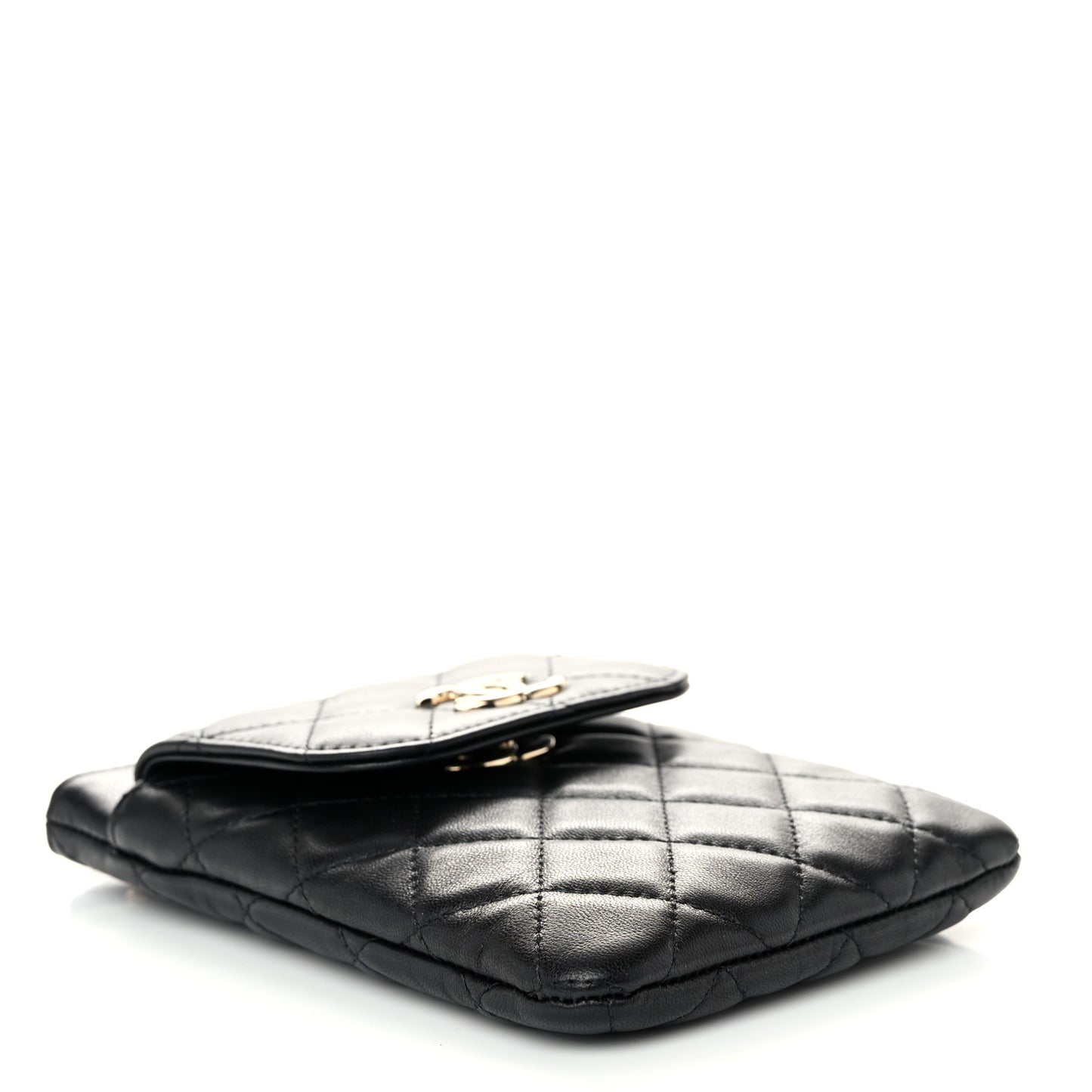 Lambskin Quilted CC Phone Holder Black