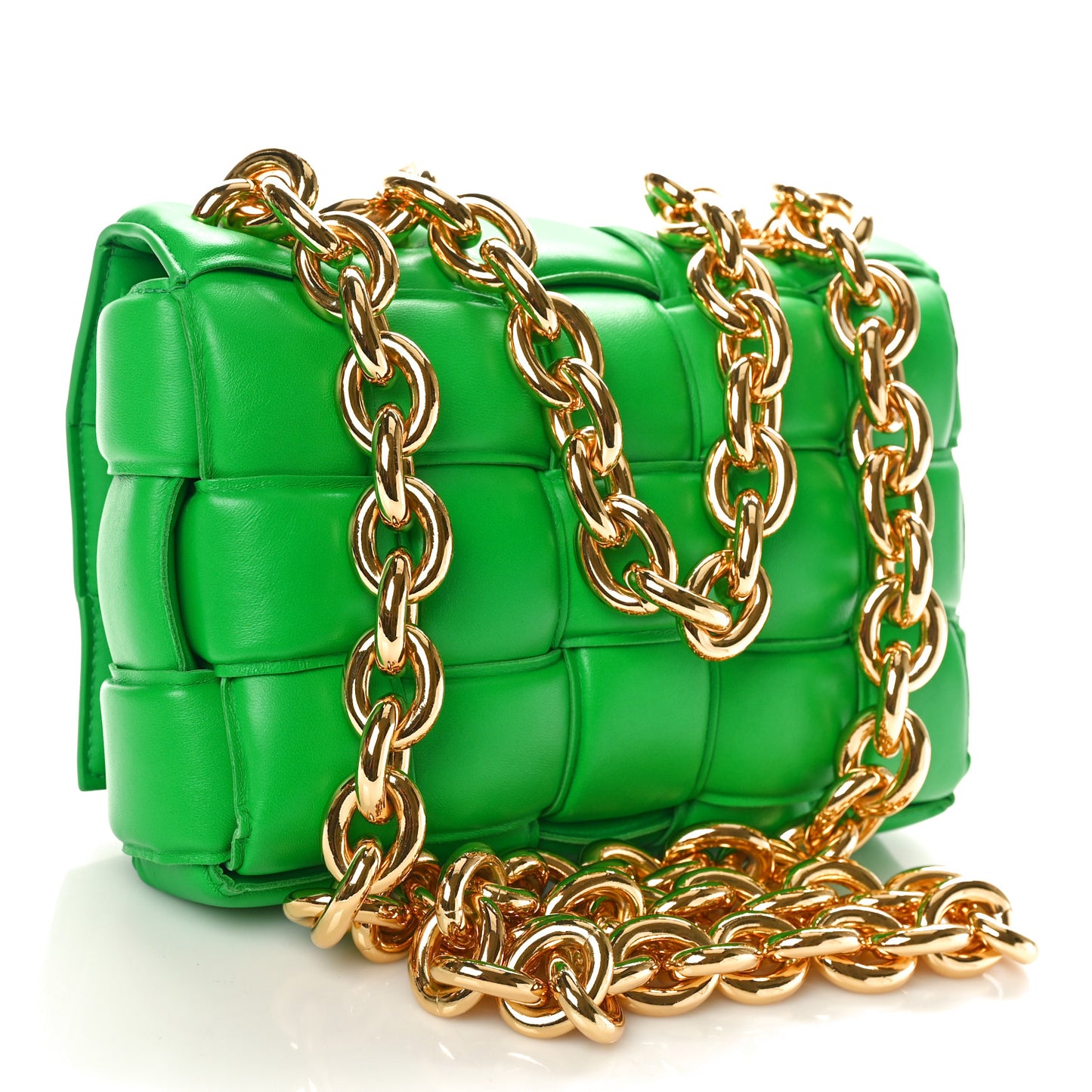 Lambskin Maxi Intreccio Padded Chain Cassette Crossbody Bag Parakeet