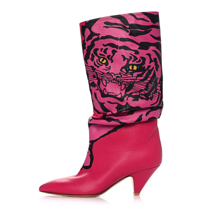 Valentino Garavani Calfskin Tiger Slouchy Boots 37 Pink 1 of 10