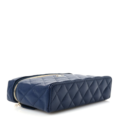 Chanel Caviar Quilted Top Handle Slim Vanity With Chain Navy 4 of 11