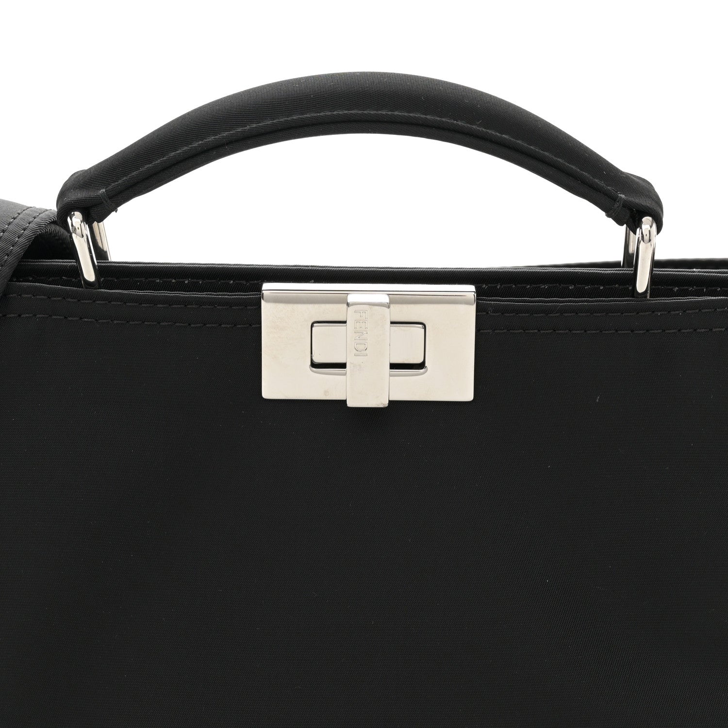 Fendi Nylon Vitello Cover Logo Embossed Mini Peekaboo I SEE U Satchel Black White 8 of 11