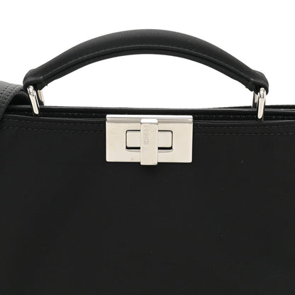 Fendi Nylon Vitello Cover Logo Embossed Mini Peekaboo I SEE U Satchel Black White 8 of 11