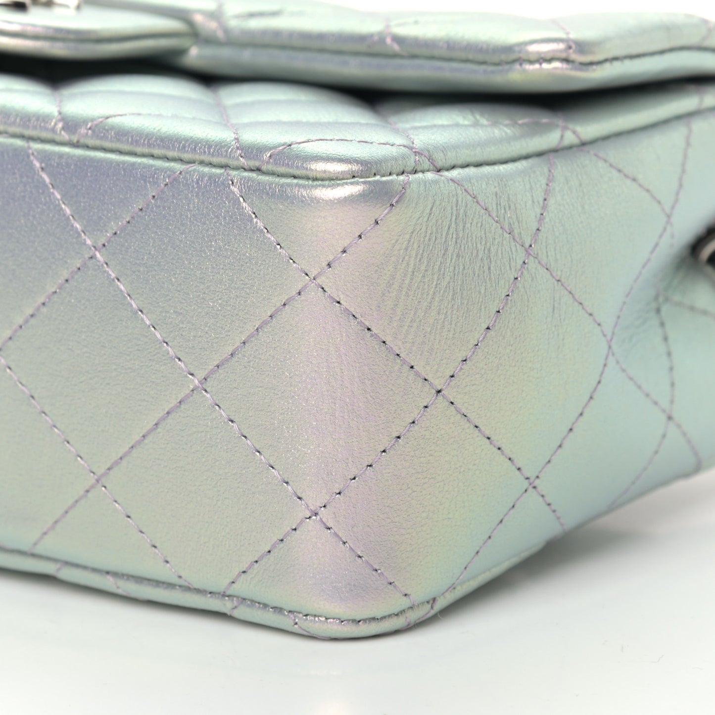 Iridescent Calfskin Quilted Mini Rectangular Flap Light Blue