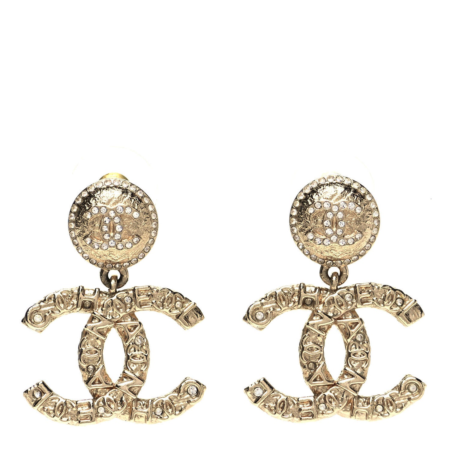 Crystal CC Drop Logo Earrings Gold