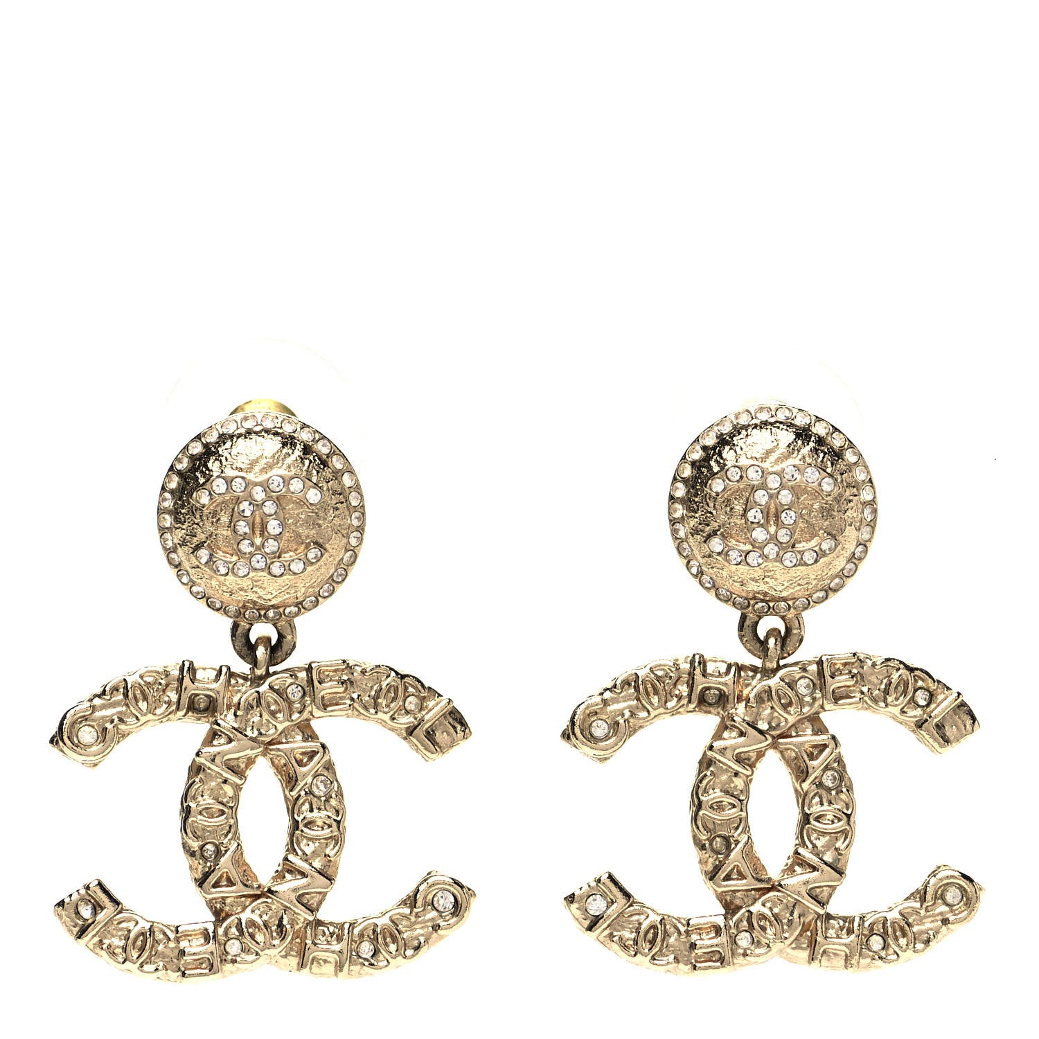 Chanel Crystal CC Drop Logo Earrings Gold 1 of 4