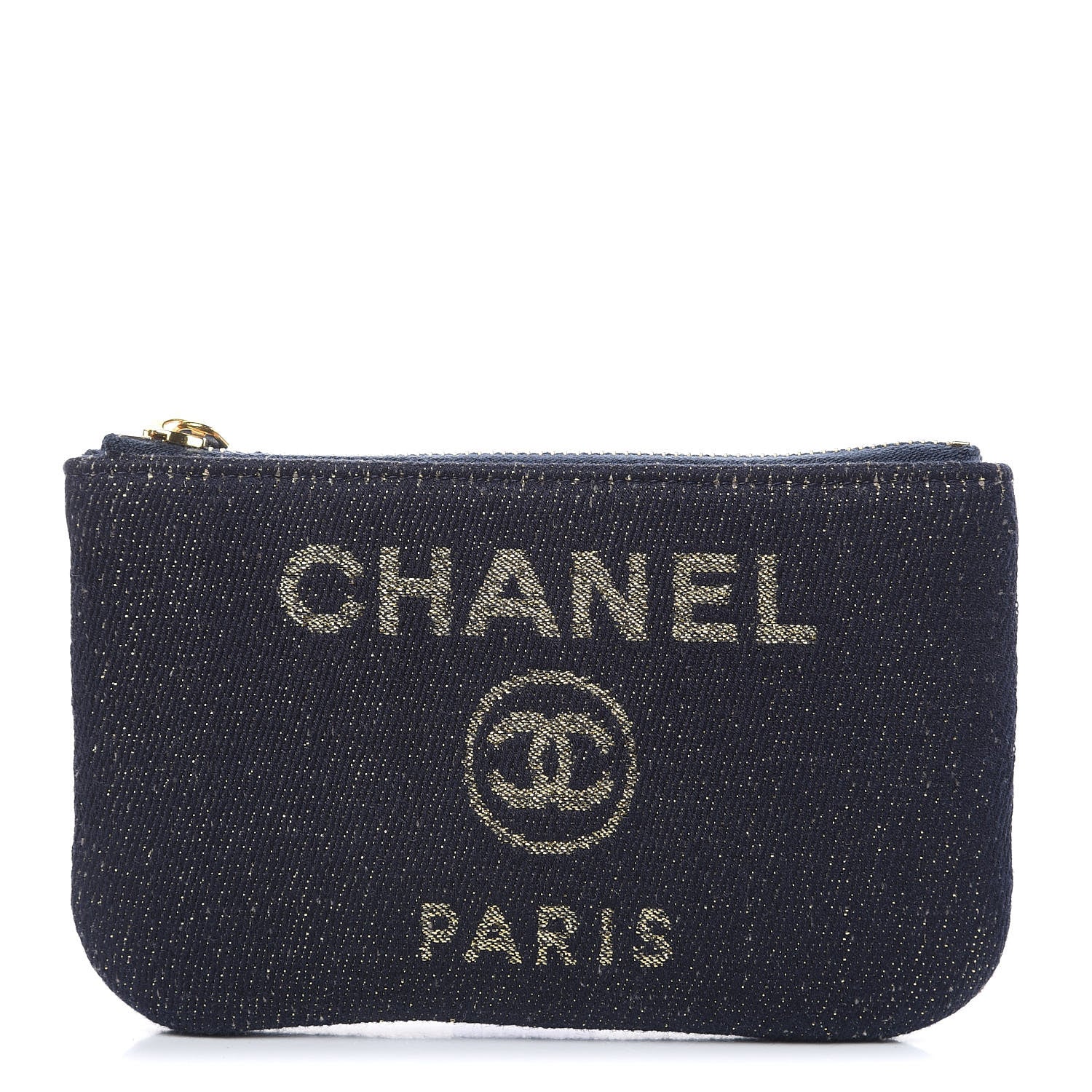 Chanel Lurex Canvas Deauville Cosmetic Pouch Navy Blue Gold 1 of 8