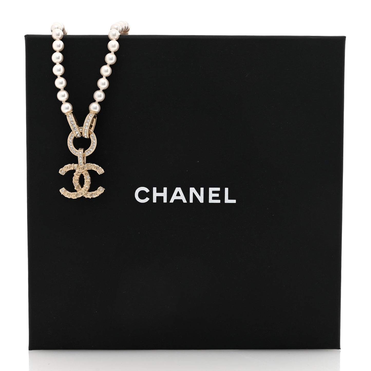 Pearl Crystal CC Short Logo Necklace Gold