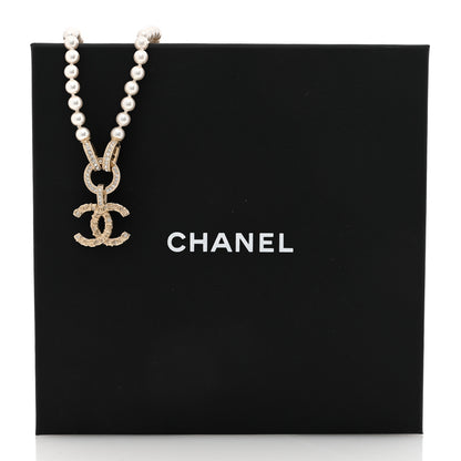 Chanel Pearl Crystal CC Short Logo Necklace Gold 5 of 5
