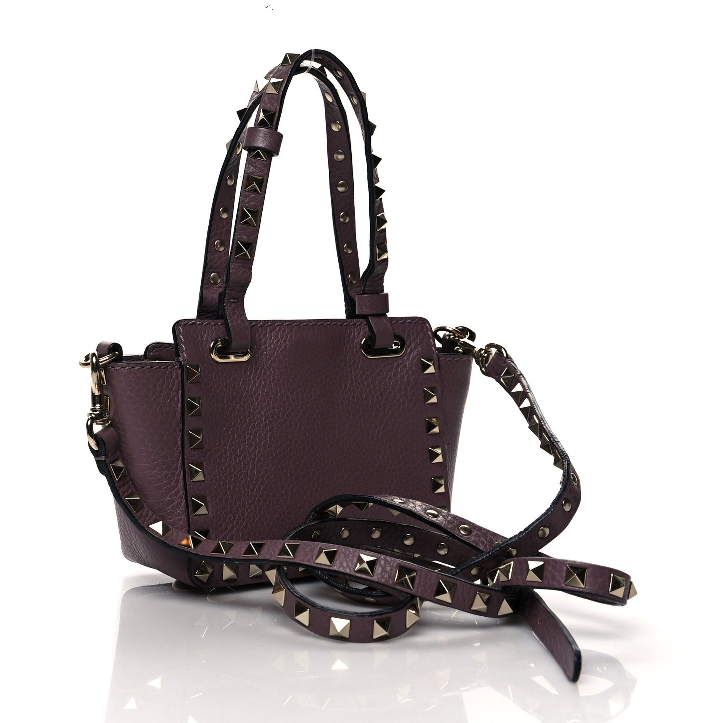 Grained Calfskin Micro Rockstud Tote Dark Mauve