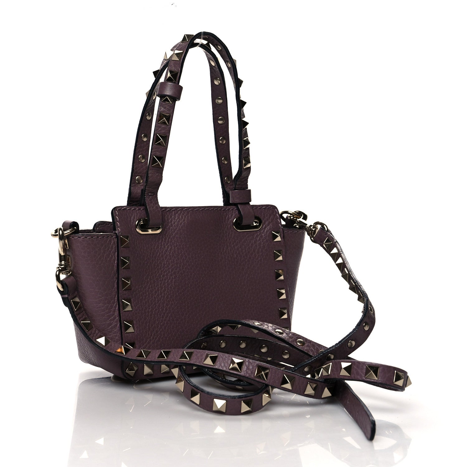 Valentino Garavani Grained Calfskin Micro Rockstud Tote Dark Mauve 3 of 10