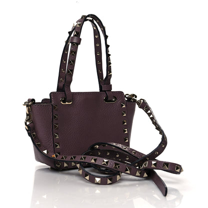 Valentino Garavani Grained Calfskin Micro Rockstud Tote Dark Mauve 3 of 10