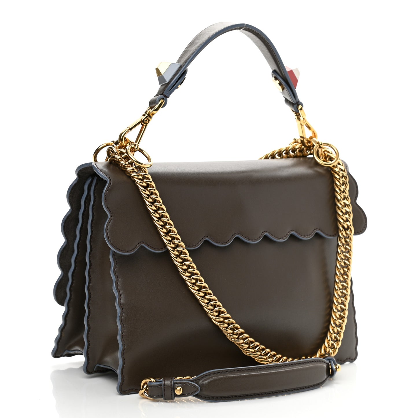 Vitello Liberty Scalloped Studded Kan I Shoulder Bag Carbone