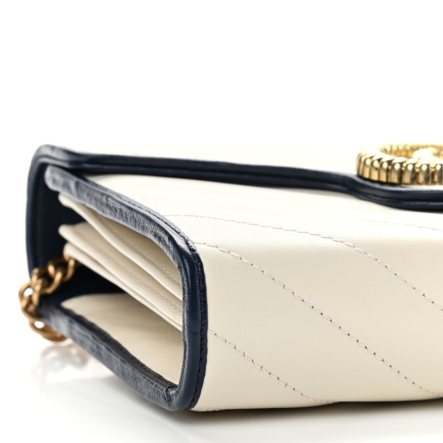 Gucci Vintage Effect Calfskin Matelasse Diagonal Torchon GG Marmont Chain Wallet Mystic White Blue Agata 9 of 12