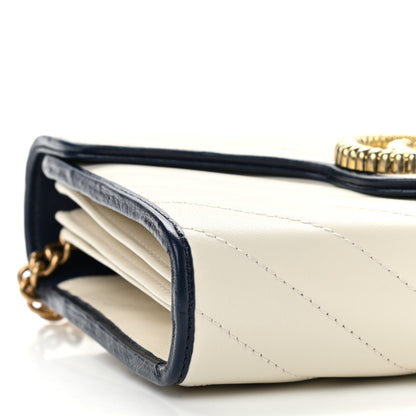 Gucci Vintage Effect Calfskin Matelasse Diagonal Torchon GG Marmont Chain Wallet Mystic White Blue Agata 9 of 12