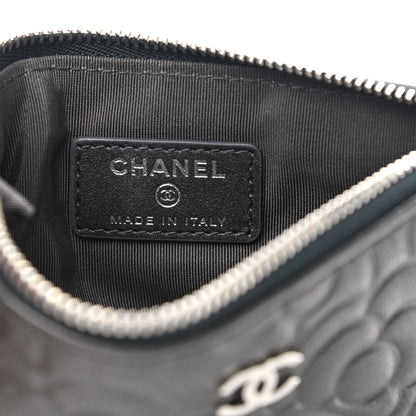 Chanel Goatskin Camellia Embossed Cosmetic Pouch Anthracite 5 of 7