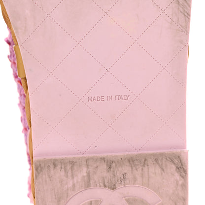 Chanel Tweed Patent Calfskin Velcro Dad Sandals 37.5 Light Purple Pink Red 7 of 12