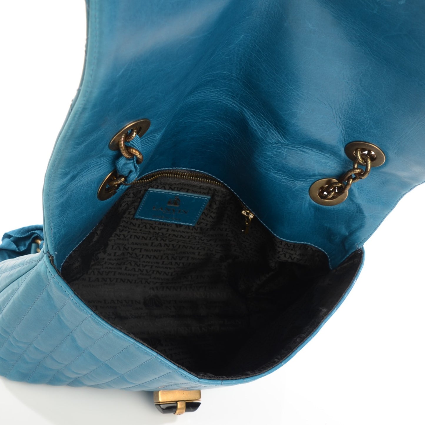 Calfskin Quilted Medium Happy Shoulder Bag Blue Petrole