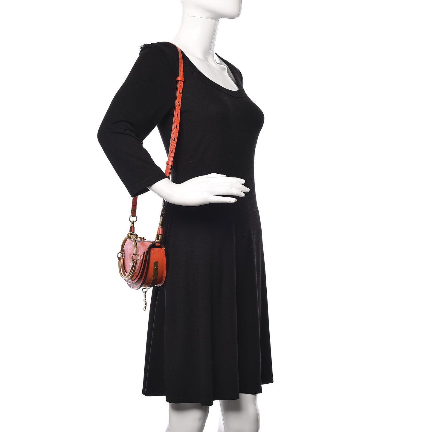 Calfskin Small Nile Bracelet Minaudiere Bag Sepia Red