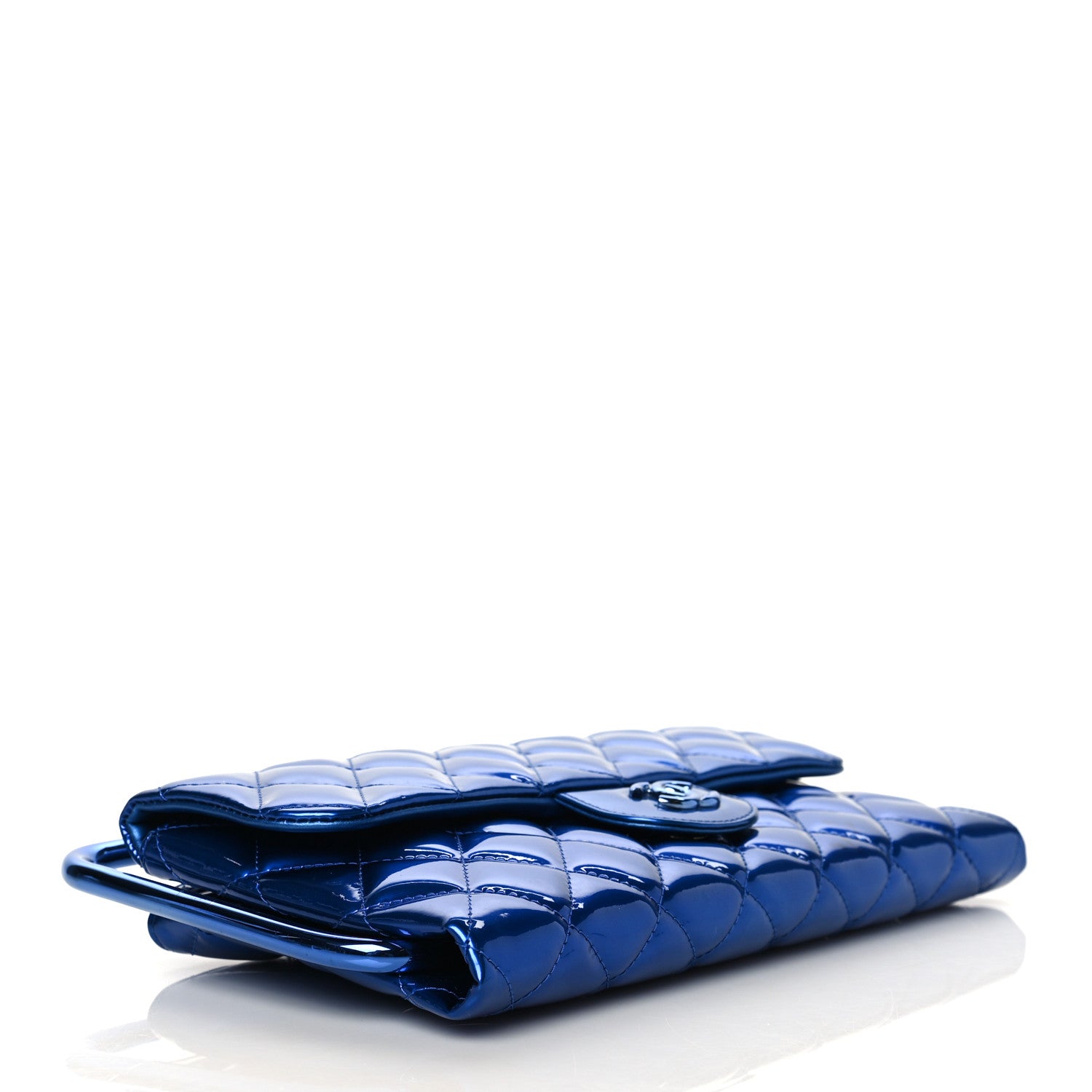 Chanel Metallic Patent Calfskin Quilted Metal Handle Clutch Blue 4 of 10