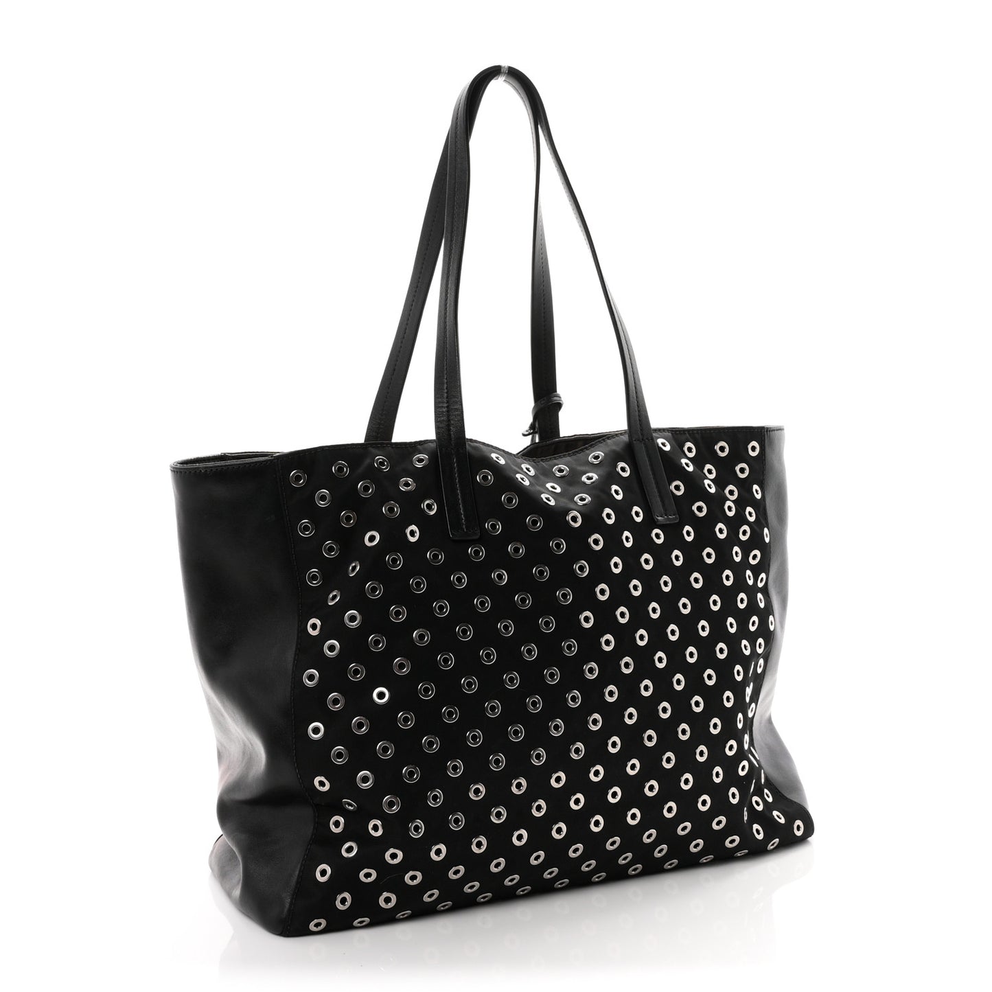 Tessuto Nylon Calfskin Grommet Tote Black