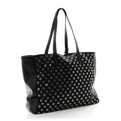 Prada Tessuto Nylon Calfskin Grommet Tote Black 3 of 9
