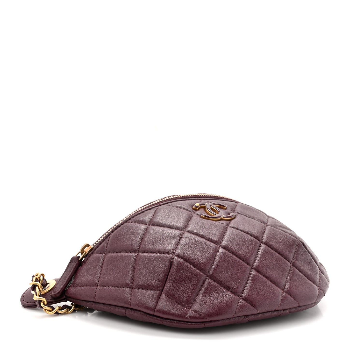 Shiny Lambskin Enamel Quilted Waist Bag Fanny Pack Burgundy Burgundy