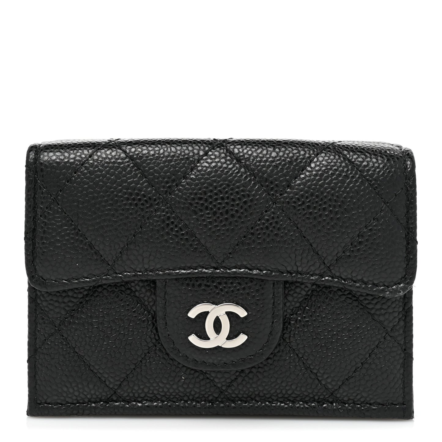 Caviar Quilted Tri-Fold Flap Wallet Black