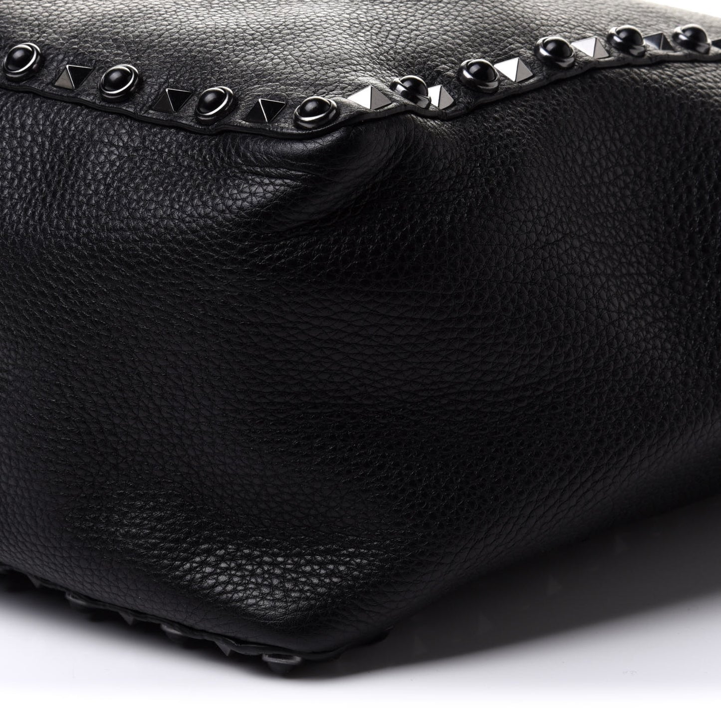 Grained Calfskin Medium Rolling Rockstud Reversible Tote Black