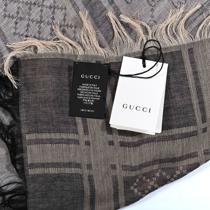 Gucci Wool Silk GG Monogram Diamante Plaid Surviee Shawl Beige Dark Brown 2 of 4