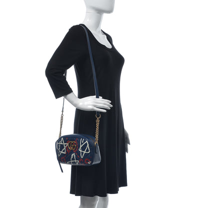 Gucci Calfskin Matelasse GucciGhost Small GG Marmont Chain Shoulder Bag Blue Agata Hibiscus Red 2 of 11
